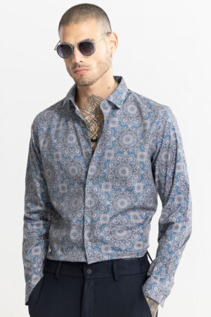 Snitch Mystic Mandala Print Slim Fit Shirt