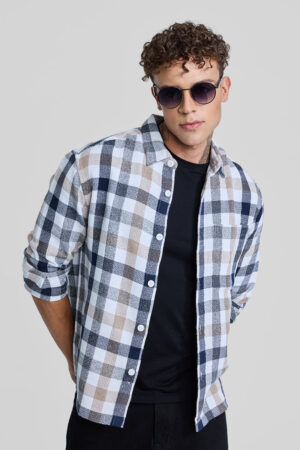 Snitch Navy Box Fit Gingham Shirt