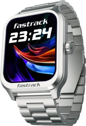 Fastrack Revoltt Classic,46.4mm HD Display,Working Crown,Metal Strap,BT Calling,IP68,SOS Smartwatch (Silver Strap, Free Size)