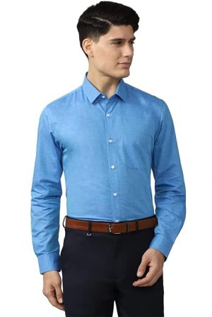 Peter England Men's Dobby Slim Fit Full Sleeve Formal Shirt