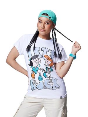 Bewakoof Official Cartoon Network Merchandise Wilma Flintstone Women's Print Boyfriend Fit Round Neck T-Shirt