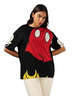 Bewakoof Official Disney Merchandise Women's Graphic Print Oversized Fit Half Sleeve Round Neck Cotton T-Shirt