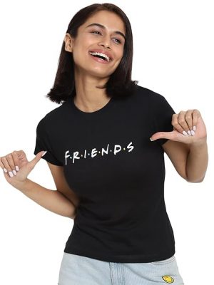 Bewakoof Official Friends Merchandise Women's 100% Cotton Printed Slim Fit Round Neck T-Shirt