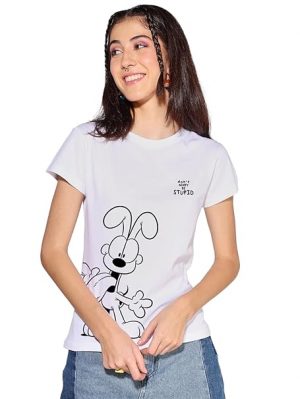 Bewakoof Official Garfield Merchandise Women's Cotton Graphic Print Regular Fit Round Neck T-Shirt