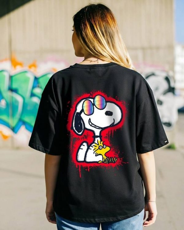 Bewakoof Oversized Women Graphic Print Round Neck Pure Cotton Black T-Shirt