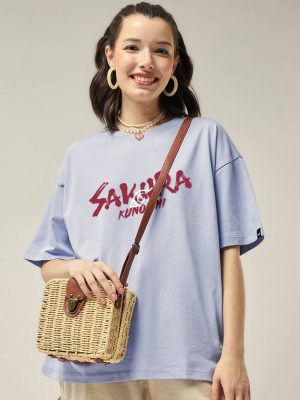 Bewakoof Oversized Women Graphic Print Round Neck Pure Cotton Purple T-Shirt