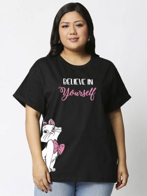 Bewakoof Women Graphic Print Round Neck Pure Cotton Black T-Shirt