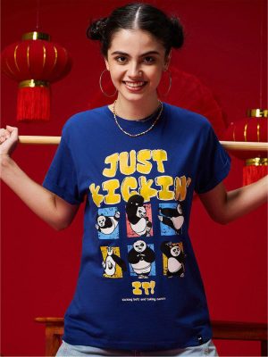 Bewakoof Women Graphic Print Round Neck Pure Cotton Blue T-Shirt