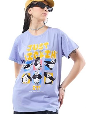 Bewakoof Women Graphic Print Round Neck Pure Cotton Purple T-Shirt