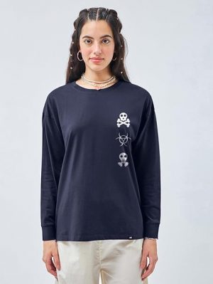 Bewakoof Women's 100% Cotton Graphic Print Oversized Fit Round Neck T-Shirt