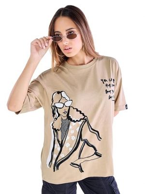 Bewakoof Women's Graphic Print Oversized Fit Half Sleeve Round Neck Cotton Jersey T-Shirt