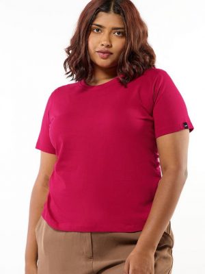 Bewakoof Women Solid Round Neck Pure Cotton Red T-Shirt