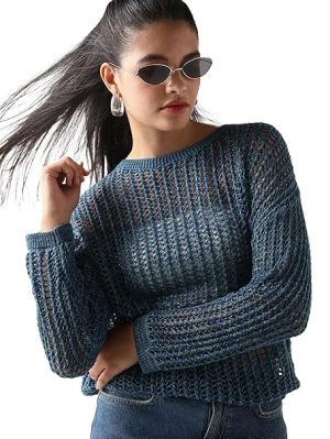 Bewakoof Women's Textured Regular Fit Full Sleeve Round Neck