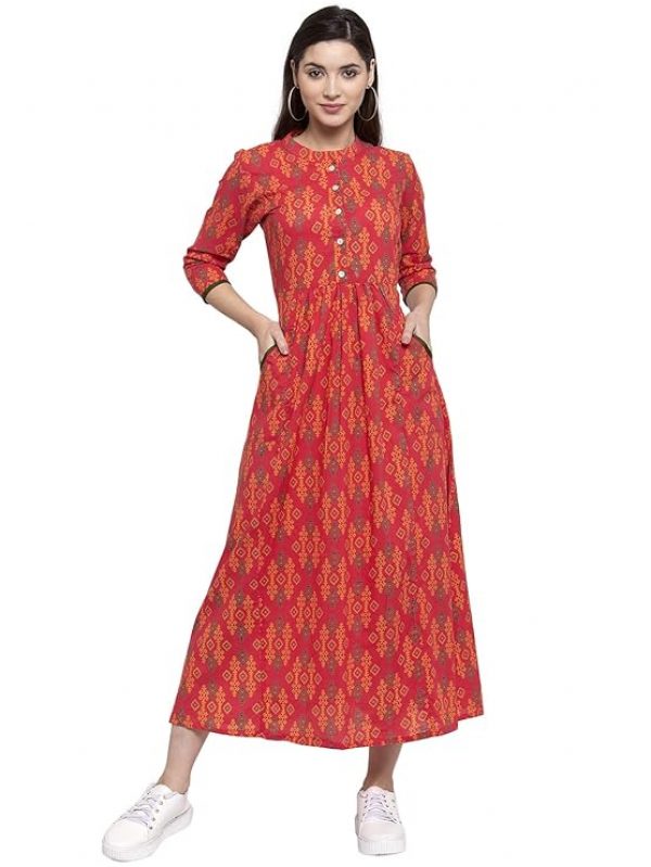 Indibelle Cotton Abstract Print Waist gathere A-line Kurta
