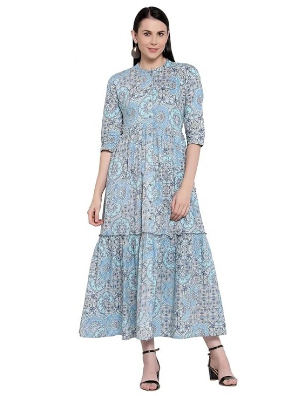 Indibelle Cotton Floral Print A-Line Dress