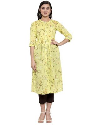 indibelle cotton floral print A-line kurta With Pant