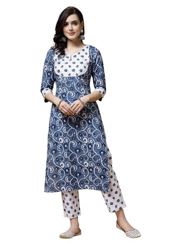 Indibelle Cotton Floral Print Straight Kurta