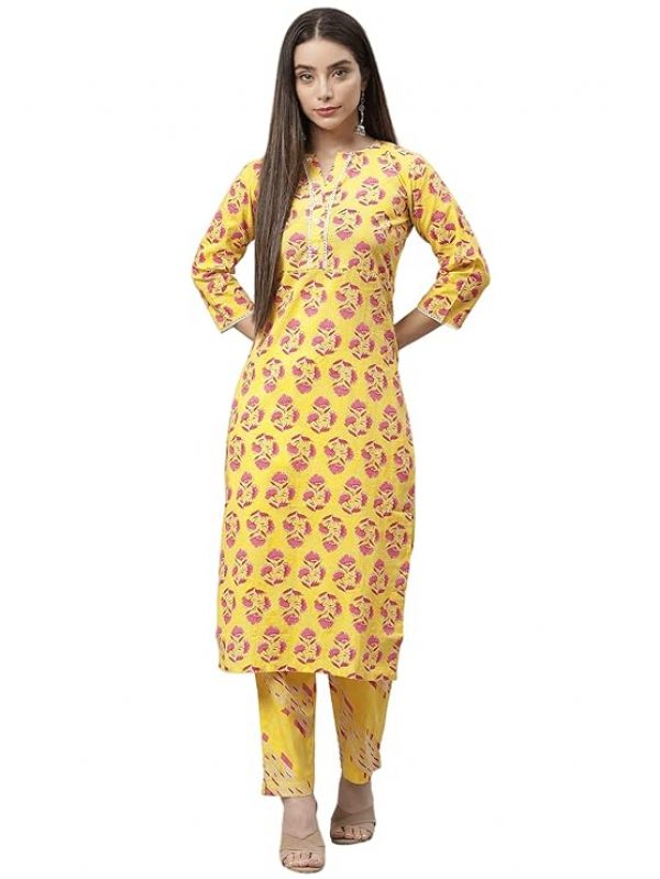 Indibelle Cotton Floral Print Straight Kurta