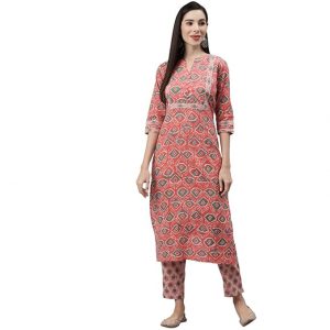 Indibelle Cotton Floral Print Straight Kurta With Trouser Set