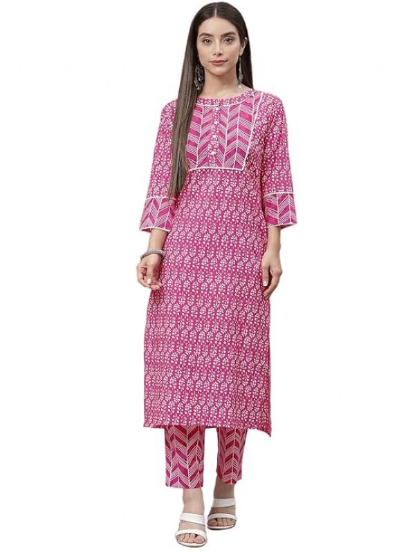 Indibelle Cotton Green Floral Print Straight Kurta