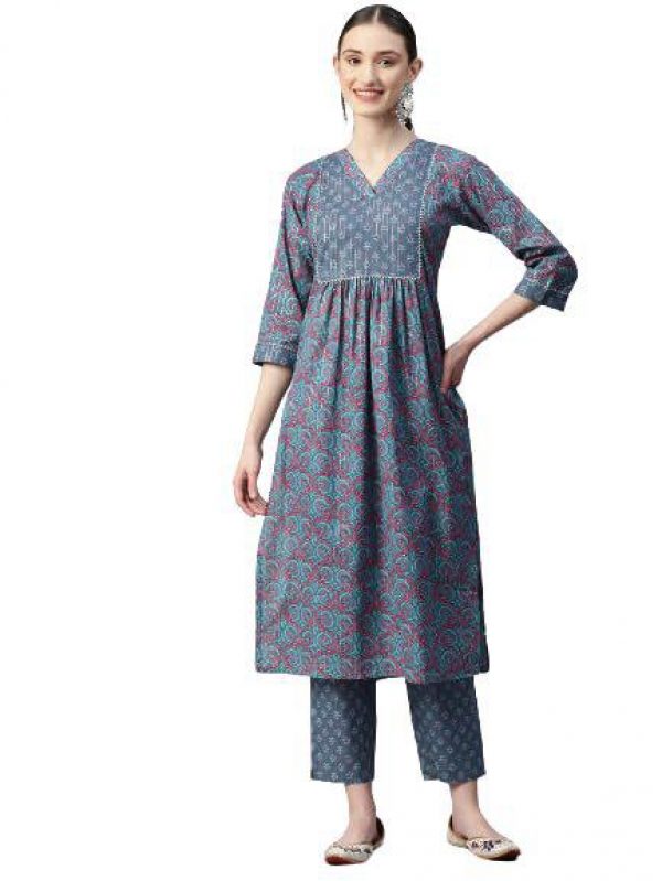 Indibelle Cotton Lurex Floral Print Kurta