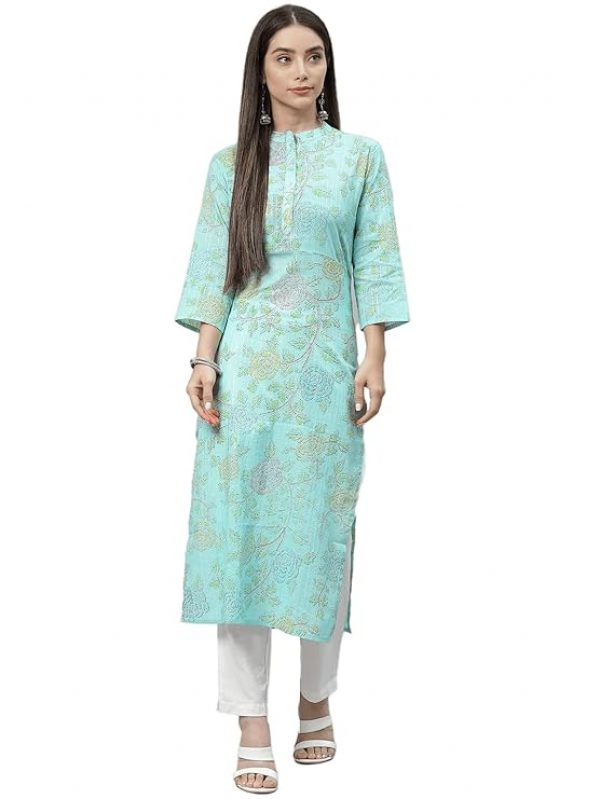Indibelle Cotton Lurex Floral Print Straight Kurta