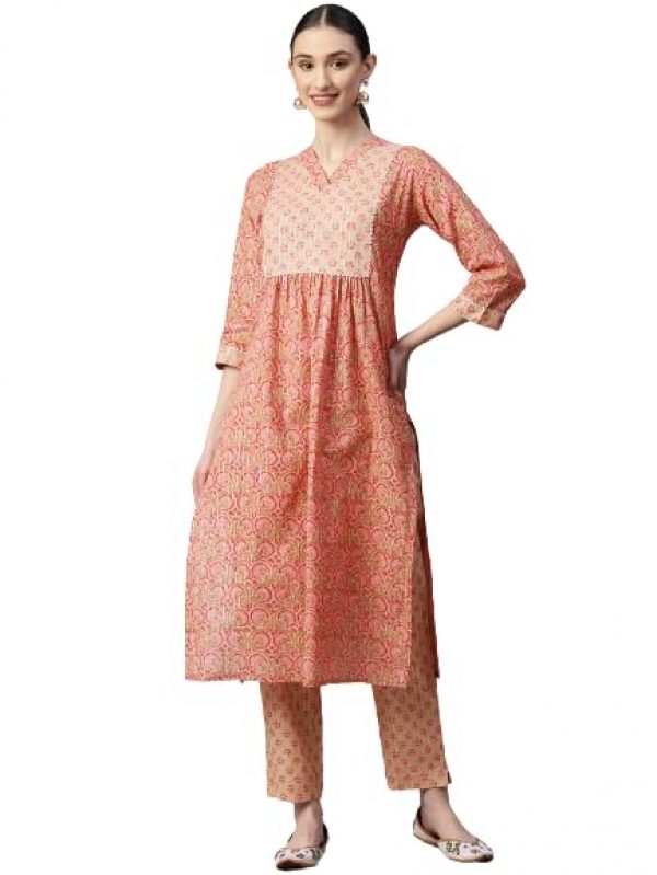 Indibelle Floral Printed Pure Cotton Kurta with Trousers