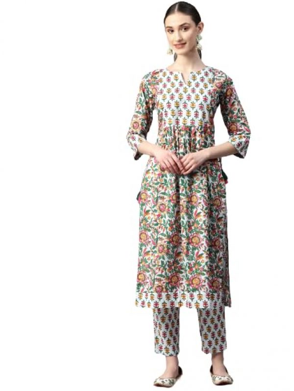 Indibelle Floral Side-Slit Kurta with Dori