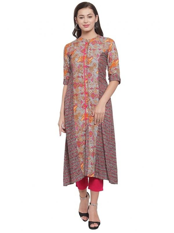 Indibelle Rayon Abstract Print A-Line Kurta with Pant
