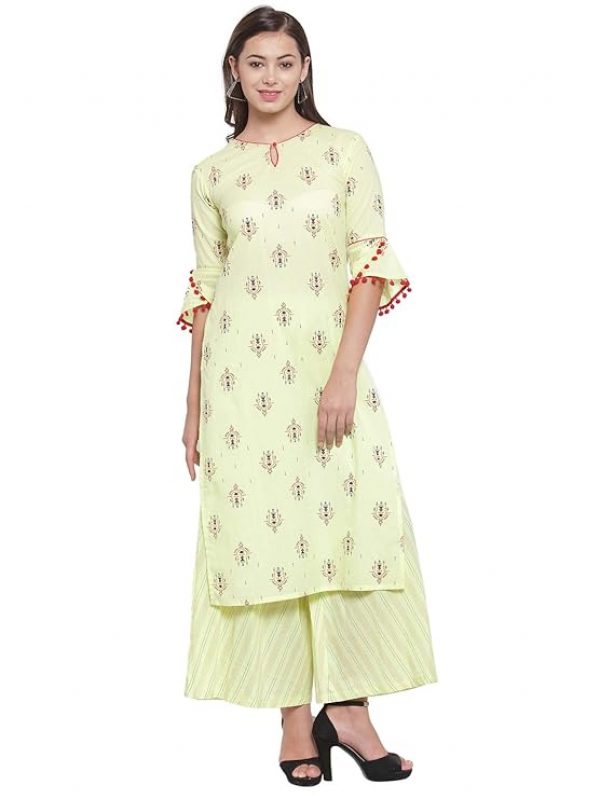 Indibelle Women Cotton Block Print Straight Kurta