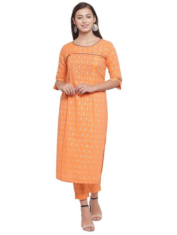 indibelle Women Cotton Foil Print Straight Kurta
