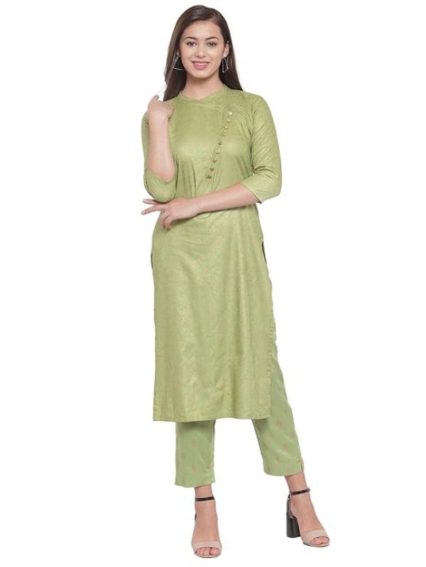 Indibelle Women Gold Rayon Foil Print Straight Kurta