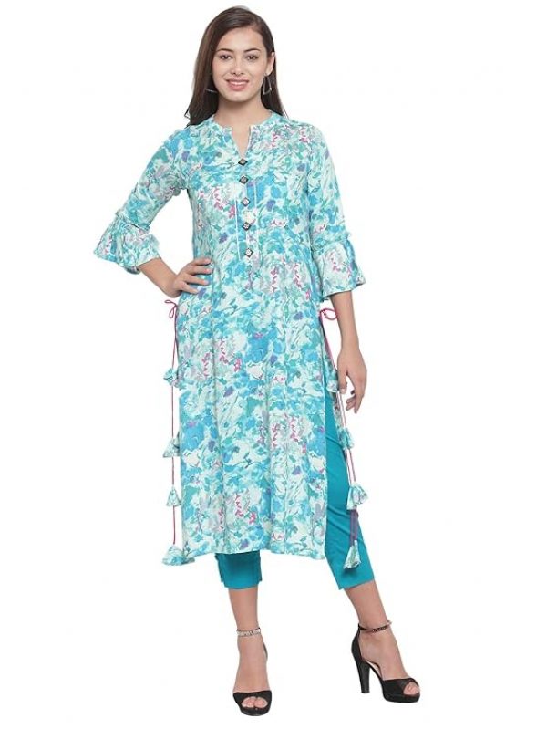 indibelle Women Printed Viscose Rayon Straight Kurta (Multicolor)