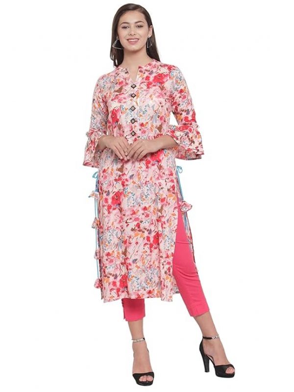 indibelle Women Printed Viscose Rayon Straight Kurta (Multicolor)