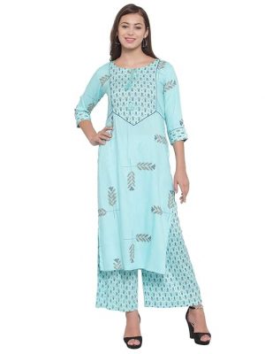 indibelle Women Rayon Block Print Straight Kurta