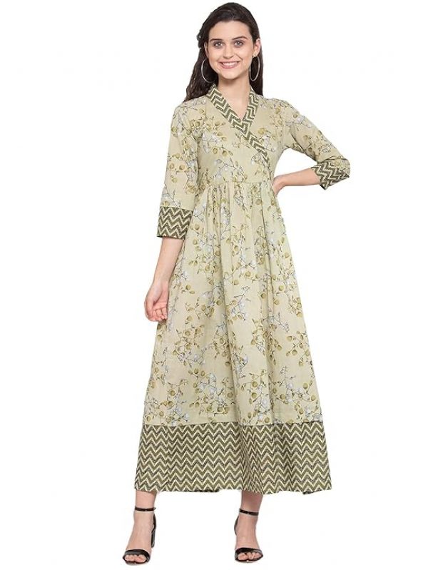 Indibelle Women's Maxi A-Line Dress (IBDR333PT_S_Pista Green_S)