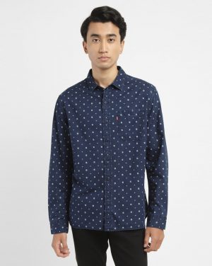 Levi's Men Micro Print Slim Fit Shirt with Patch Pocket