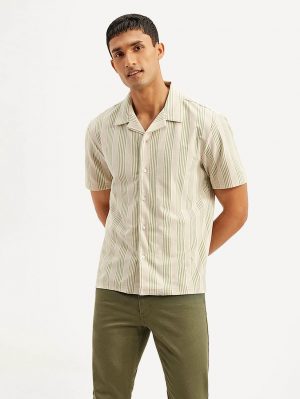 Levis Men's Resort Collar Striped Relaxed Fit Camp Shirt