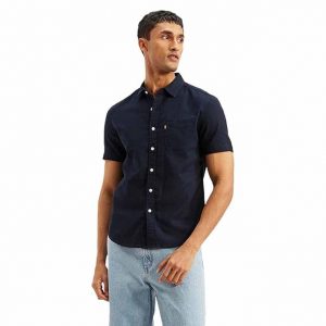 Levi's Men's Solid Slim Fit Shirt (24577-0261_Blue