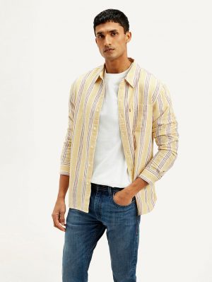 Levis Men's Striped Slim Fit Linen Shirt