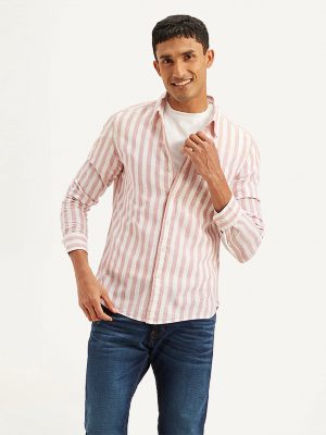 Levis Men's Striped Slim Fit Shirt Perfect for layering, crafted from premium denim with a unique printed design.