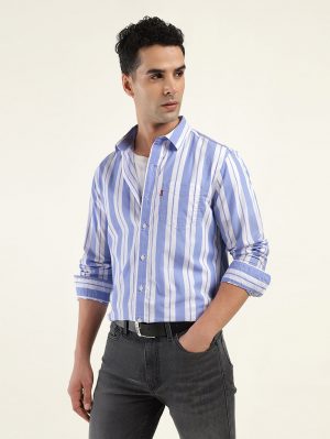 Levis Men's Striped Slim Fit Shirt Stylish fusion of shirt and jacket for modern men.