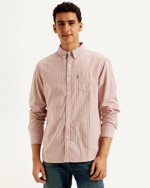 Levi's Men Striped Slim Fit Cotton Shirt with Patch Pocket