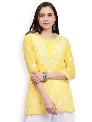 Seva Chikan Hand Embroidered Georgette Lucknowi Chikankari Top with Slip