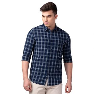 Spykar Checks Polyester Cotton Slim Fit Men's Casual Shirt