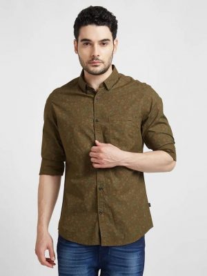 Spykar Classic Floral Printed Spread Collar Slim Fit Cotton Casual Shirt