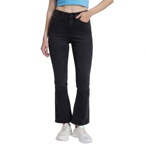 Spykar High Rise Bootcut Fit Black Jeans for Women