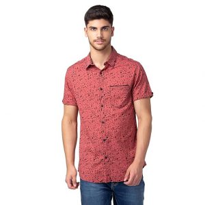 Spykar Men Printed Slim Fit Shirt with Spread Collar