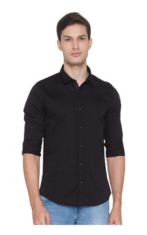 Spykar Men Regular Fit Solid Spread Collar Casual Shirt