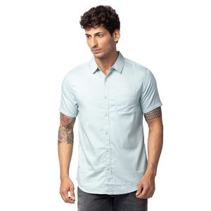 Spykar Men Sea Green Classic Slim Fit Cotton Casual Shirt